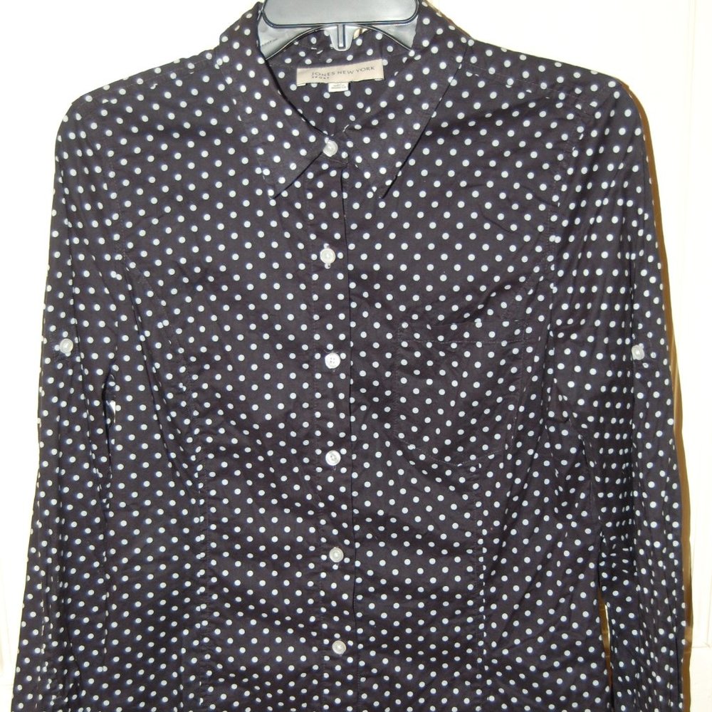 Black and white cotton polkadot blouse